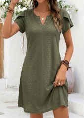 Tummy Coverage Sage Green Short Split Neck Dress