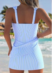 Mid Waisted Striped Frill Light Blue Tankini Set