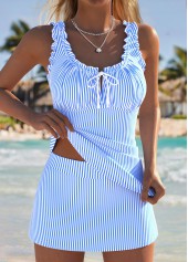 Mid Waisted Striped Frill Light Blue Tankini Set