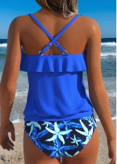 Mid Waisted Marine Life Print Ruffle Tankini Set