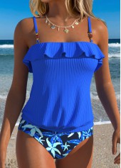 Mid Waisted Marine Life Print Ruffle Tankini Set