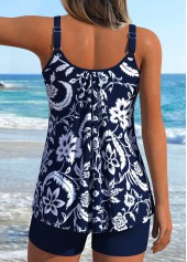 Mid Waisted Random Floral Print Lace Up Tankini Set
