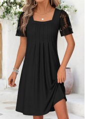 Tummy Coverage Black Short Square Neck Dress