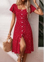 Polka Dot Tummy Coverage Red Short Sleeve Dress