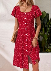 Polka Dot Tummy Coverage Red Short Sleeve Dress