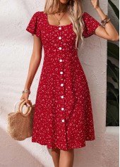 Polka Dot Tummy Coverage Red Short Sleeve Dress