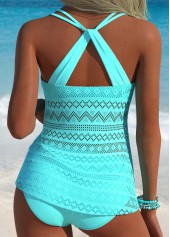 Mid Waisted Tummy Coverage Cyan Tankini Set