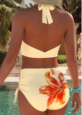 Mid Waisted Floral Print Ruched/shirred Light Yellow Bikini Set