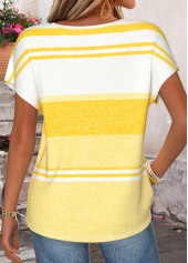 Striped Yellow Short Sleeve Round Neck T Shirt