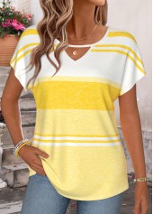 Striped Yellow Short Sleeve Round Neck T Shirt