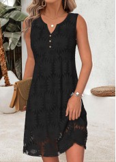 Tummy Coverage Black Short Sleeveless Round Neck Dress