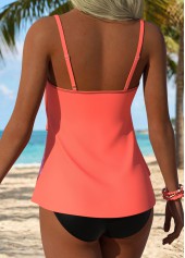 Floral Print Layered Orange Tankini Top-No Bottom