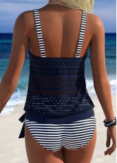 Mid Waisted Striped Blouson Navy Tankini Set