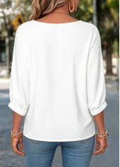 Floral Print Tummy Coverage White 3/4 Sleeve Blouse