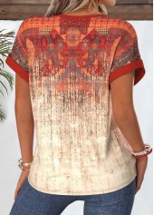 Tribal Print Tummy Coverage Red Short Sleeve Blouse