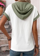 Curved Hem Sage Green Short Sleeve Hooded T Shirt