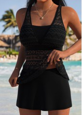 Black Mid Waisted Bandeau Tankini Set