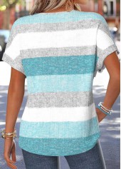 Striped Tummy Coverage Mint Green Short Sleeve T Shirt