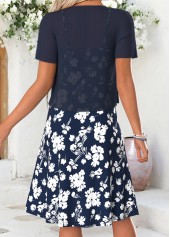 Floral Print Tummy Coverage Navy Short Sleeve Dress