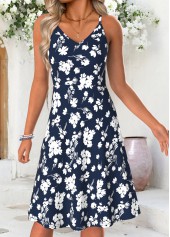 Floral Print Tummy Coverage Navy Short Sleeve Dress