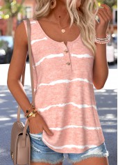 Striped Tummy Coverage Pink Sleeveless Round Neck Tank Top