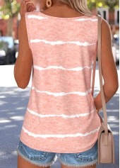 Striped Tummy Coverage Pink Sleeveless Round Neck Tank Top