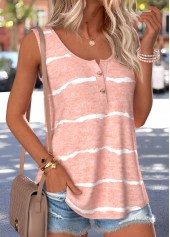 Striped Tummy Coverage Pink Sleeveless Round Neck Tank Top
