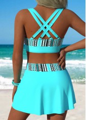 Mid Waisted Geometric Print Front Slit Hem Bikini Set
