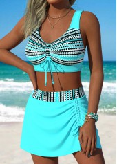 Mid Waisted Geometric Print Front Slit Hem Bikini Set