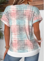 Plaid Fake 2in1 Light Pink Short Sleeve T Shirt