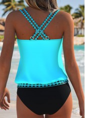 Mid Waisted Random Floral Print Drawstring Cyan Tankini Top-No Bottom
