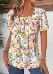 Floral Print Tummy Coverage Multi Color T Shirt