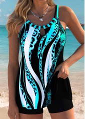 Leopard Tummy Coverage Green Tankini Top-No Bottom