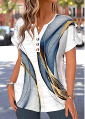 Geometric Print Tummy Coverage Multi Color T Shirt