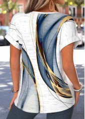Geometric Print Tummy Coverage Multi Color T Shirt