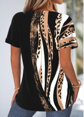 Leopard Tummy Coverage Black Short Sleeve T Shirt