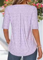 Ruffle Light Purple Half Sleeve V Neck Blouse