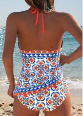 Mid Waisted Tribal Print Two-piece White Tankini Set