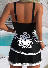 Mid Waisted Tribal Print Black Tankini Set