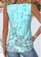 Random Floral Print Patchwork Mint Green Sleeveless Tank Top
