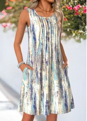 Tuck Stitch Grey Short Sleeveless Round Neck Dress