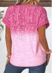 Ombre Tummy Coverage Pink Short Sleeve Split Neck Blouse