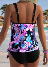 Tropical Plants Print Blouson Multi Color Tankini Top-No Bottom