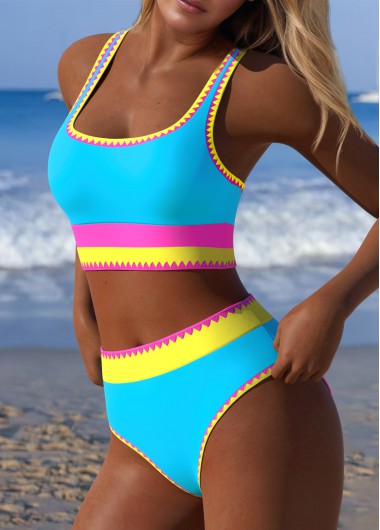 Mid Waisted Multi Color Bikini Set