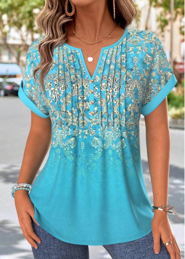 Tribal Print Tuck Stitch Mint Green T Shirt