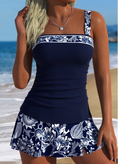 Mid Waisted Marine Life Print Tie Navy Tankini Set Mid Waisted Marine Life Print Tie Navy Tankini Set