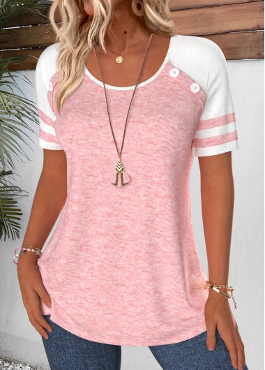 Patchwork Pink Short Sleeve Round Neck T Shirt Patchwork Pink Short Sleeve Round Neck T Shirt