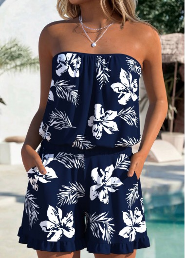 Floral Print Tummy Coverage Navy One Piece Swimwear