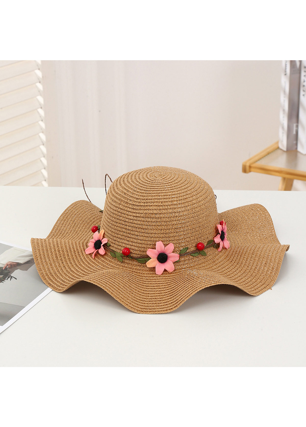 Dark Camel Color Straw Detail Hat