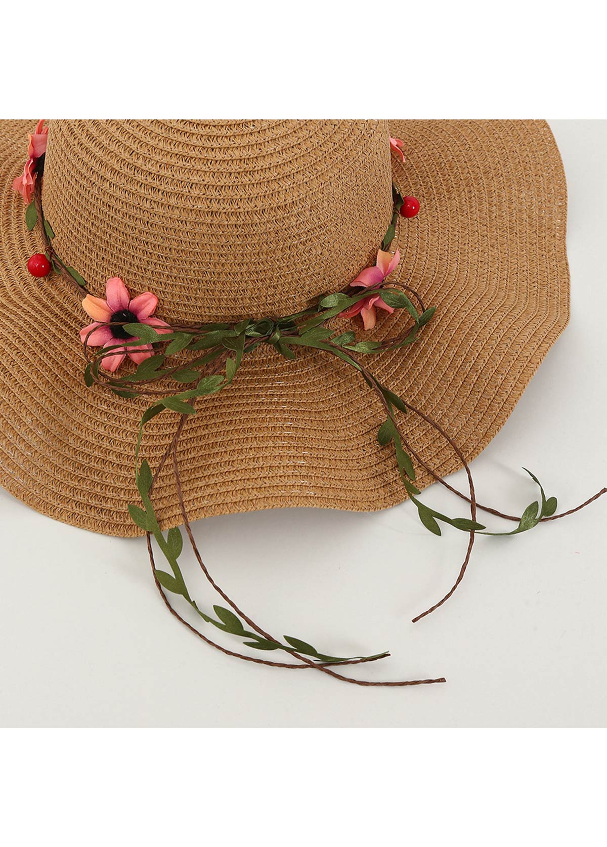 Dark Camel Color Straw Detail Hat